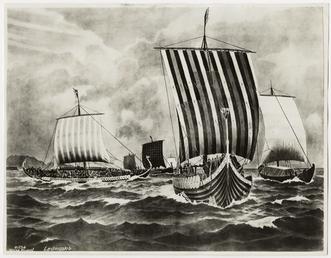 Painting of the Viking ship 'Leding'