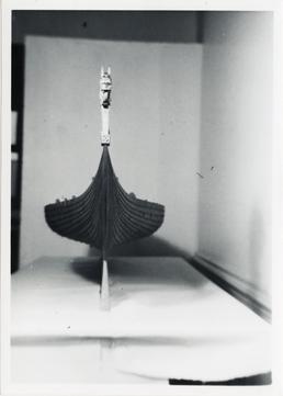 End view of a Viking ship model