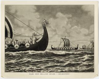 Painting of a group of Viking longships by…