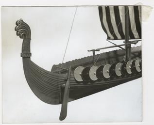 Stern view of the model Viking longship Gokstad