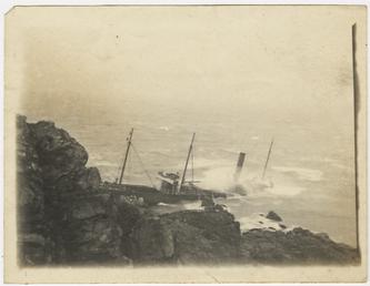 Wreck of the steamship ARGO on rocks under…