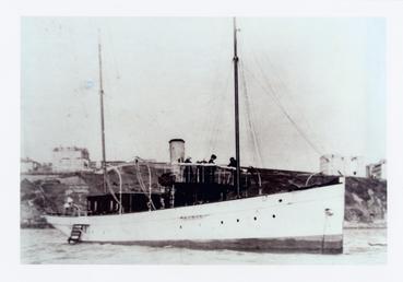 The steam yacht 'Runa' moored in Port Erin