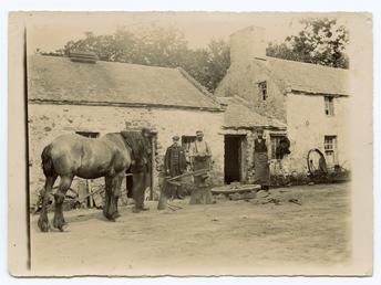 Shire horse outside Cronk smithy, Ballaugh