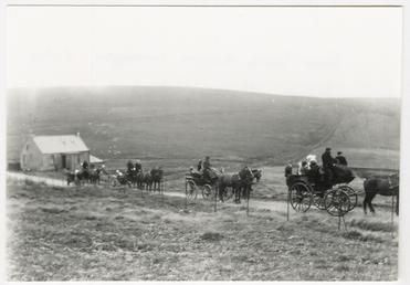 Four horse drawn carriages outside Brandywell Cottage at…