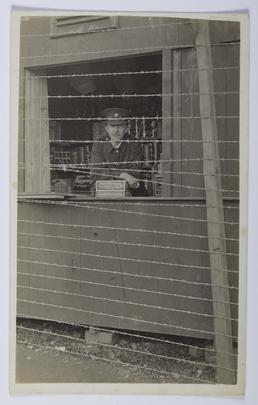 Storeman at canteen window, First World War Knockaloe…